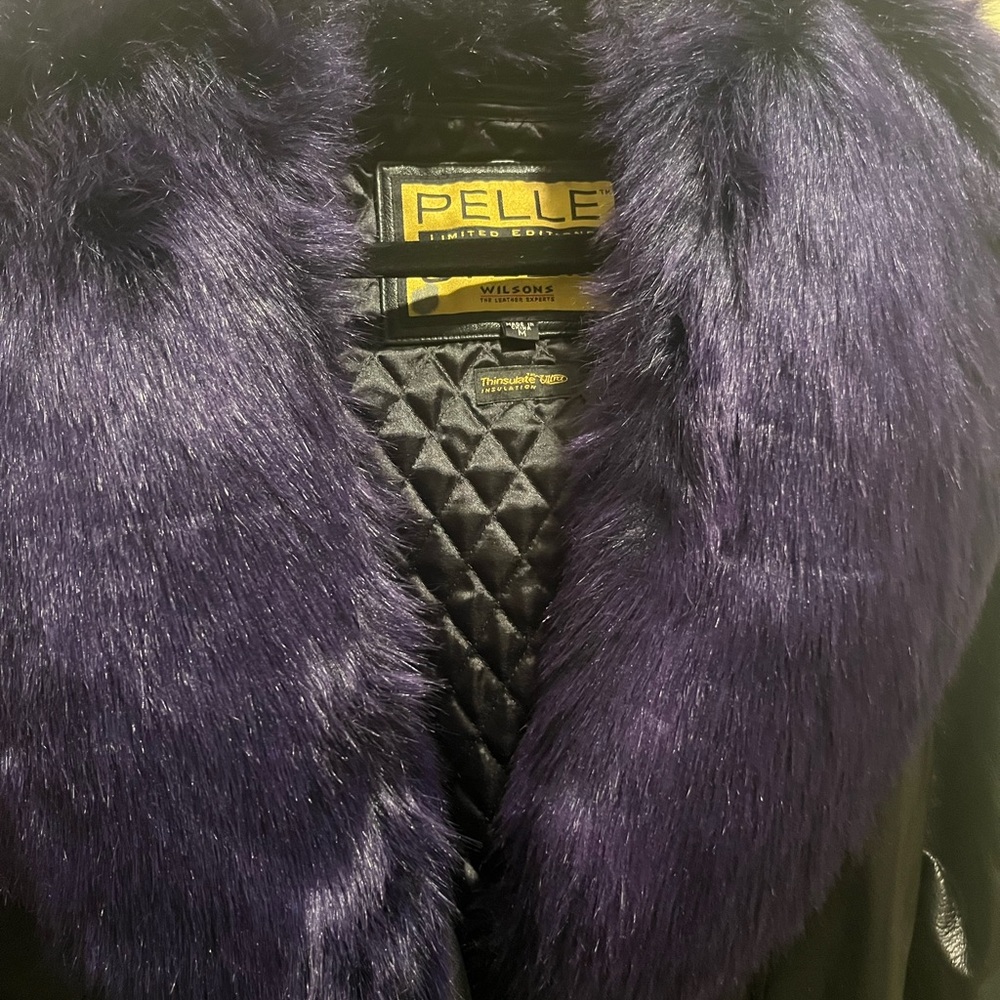 NWT Wilsons Purple Faux Fur LIMITED EDITION Vintage Black Leather Jacket Coat - Picture 6 of 9